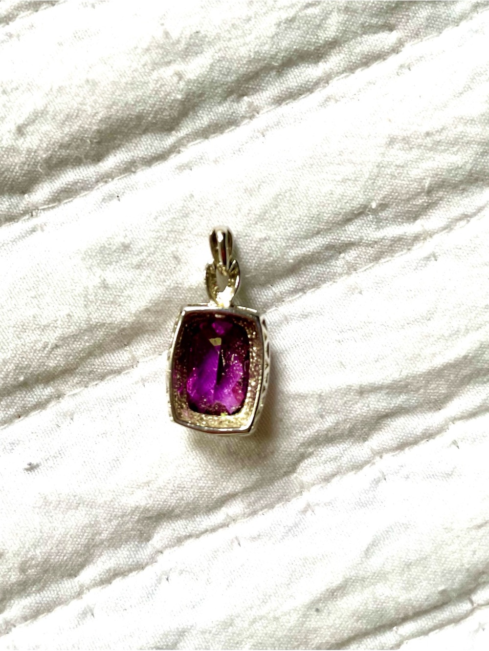 Sterling Silver Imitation Amethyst & CZ Halo Pendant - Picture 4 of 8
